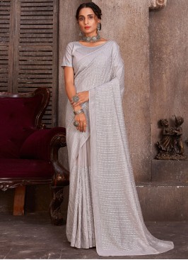 Swanky Grey Sequins Organza Classic Saree