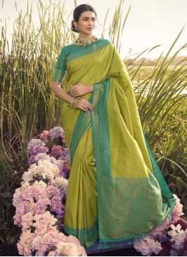 Swanky Jacquard Work Mehndi Classic Saree