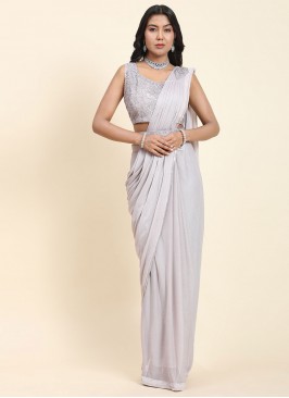 Swanky Shimmer Handwork Silver Contemporary Style Saree