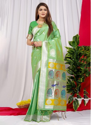 Swanky Silk Weaving Green Classic Saree