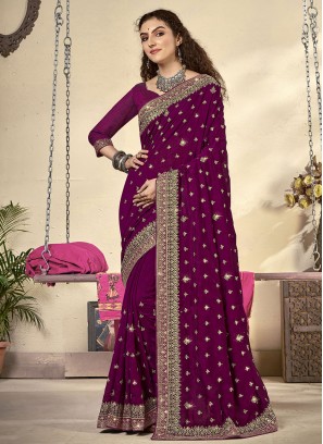 Swanky Vichitra Silk Purple Diamond Contemporary Saree