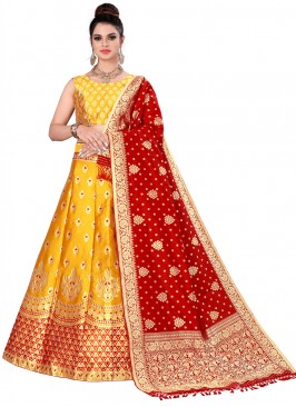 Swanky Woven Yellow Trendy Lehenga Choli