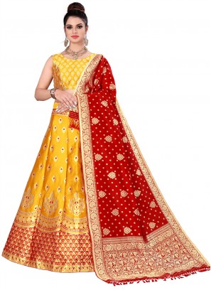 Swanky Woven Yellow Trendy Lehenga Choli