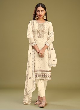 Swarovski Georgette Salwar Kameez in Aqua Blue and Off White