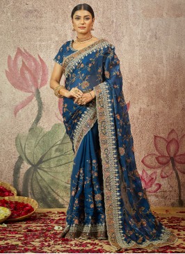 Swarovski Organza Trendy Saree in Blue