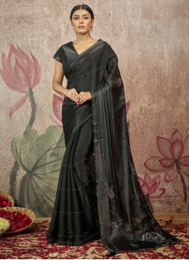 Swarovski Satin Silk Classic Saree in Grey