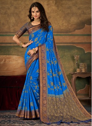 Swarovski Silk Classic Saree in Aqua Blue