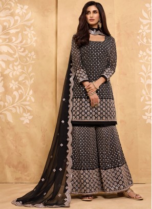 Tantalizing Black Zari Designer Palazzo Salwar Suit