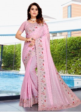 Tantalizing Crepe Silk Pink Classic Saree