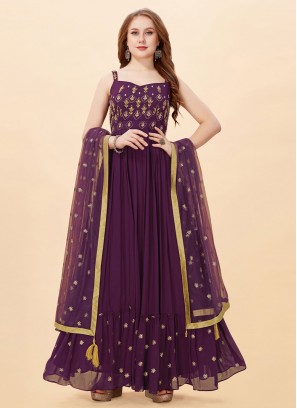 Tantalizing Embroidered Faux Georgette Readymade Gown