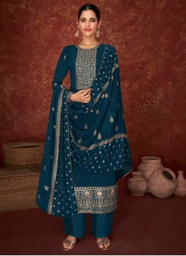 Tantalizing Embroidered Morpeach  Faux Georgette Designer Pakistani Suit