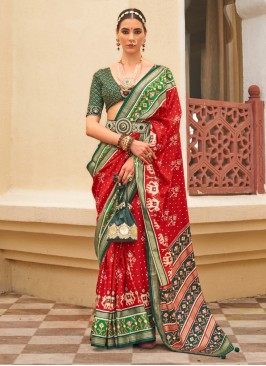 Tantalizing Patola Print Silk Red Designer Saree