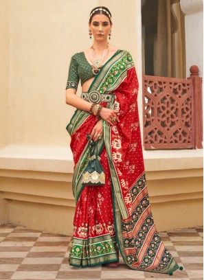 Tantalizing Patola Print Silk Red Designer Saree