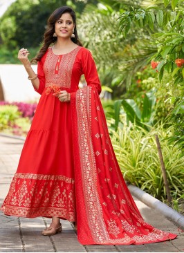Tantalizing Red Rayon Trendy Gown