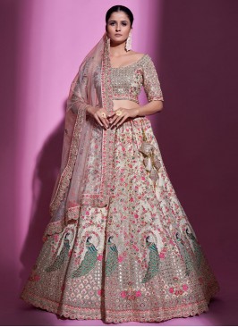 Tantalizing Sequins Cream A Line Lehenga Choli