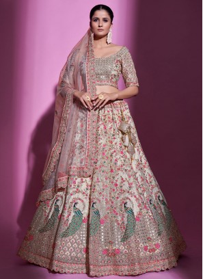 Tantalizing Sequins Cream A Line Lehenga Choli