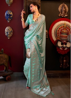 Tantalizing Weaving Satin Silk Contemporary Saree