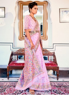 Tantalizing Zari Pink Contemporary Saree