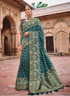 Teal Blue Color Dolla Silk Saree For Women