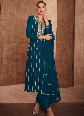 Teal Blue Color Georgette Salwar Kameez