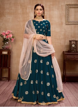 Teal Blue Color Georgette Sequins Work Lehenga