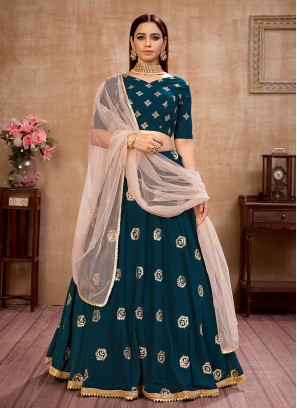 Teal Blue Color Georgette Sequins Work Lehenga