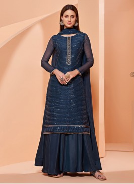 Teal Blue Color Georgette Sharara Suit