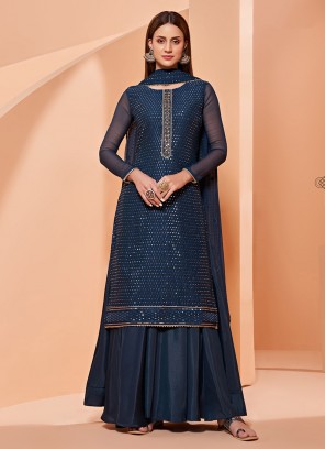 Teal Blue Color Georgette Sharara Suit