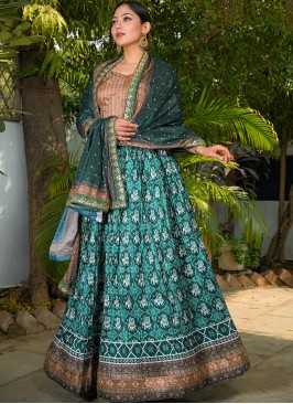 Teal Blue Color Silk Lehenga