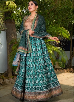 Teal Blue Color Silk Lehenga