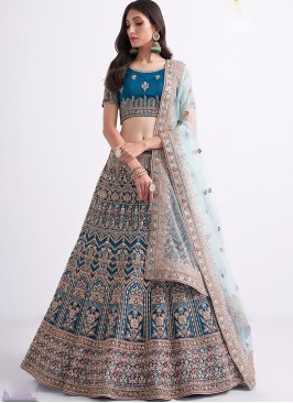 Teal Blue Color Thread & Sequins Embroidered Lehenga Choli