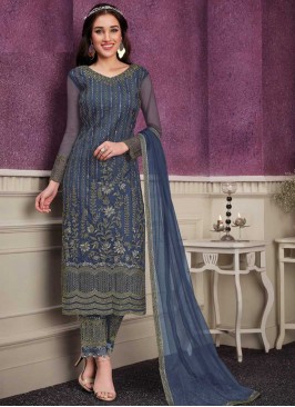 Teal Blue Soft Net Salwar Suit