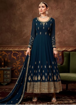 Teal Ceremonial Ankle Length Anarkali Salwar Suit