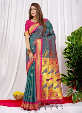 Teal Ceremonial Silk Designer Saree