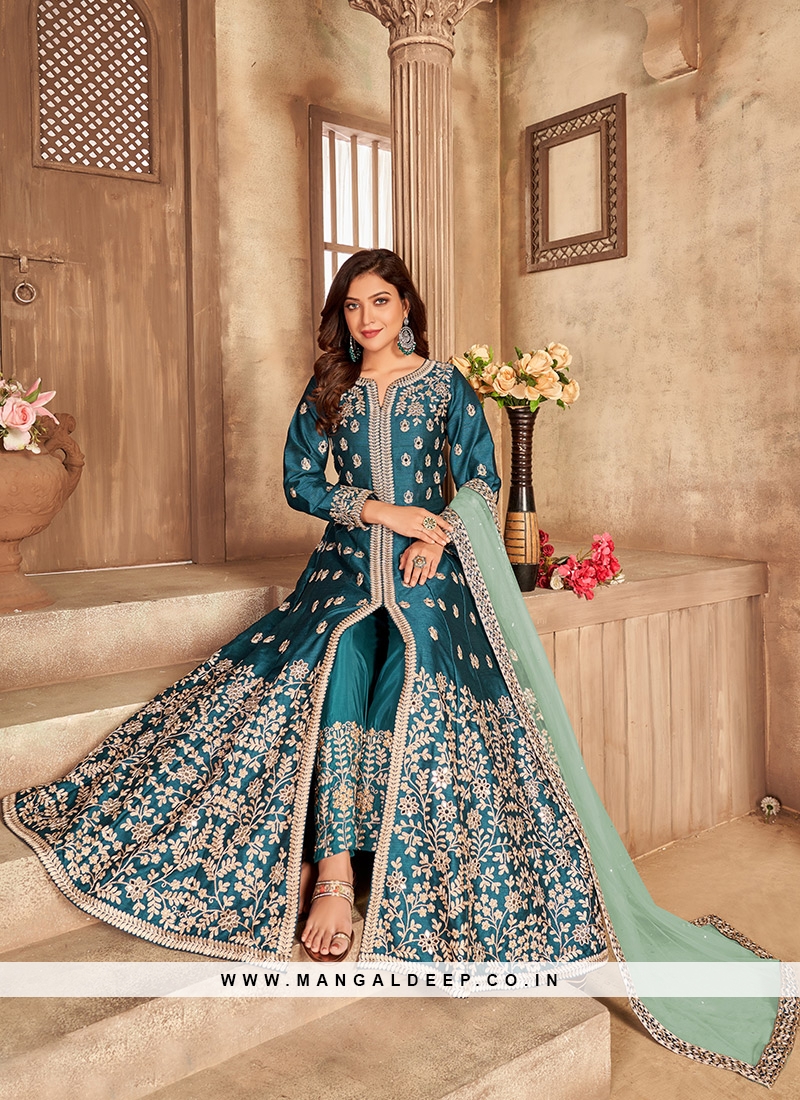 Teal Blue Heavy Designer Foil Mirror Work Anarkali Gown Suit  Indian Heavy  Anarkali Lehenga Gowns Sharara Sarees Pakistani Dresses in  USAUKCanadaUAE  IndiaBoulevard