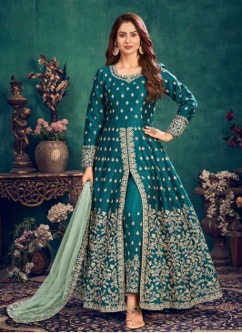 Teal Color Art Silk Long Suit