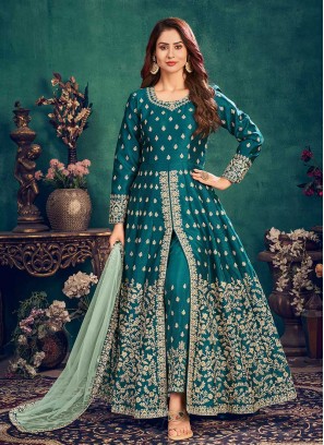 Teal Color Art Silk Long Suit