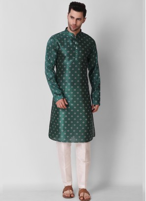 Teal Color Art Silk Mens Kurta Payjama