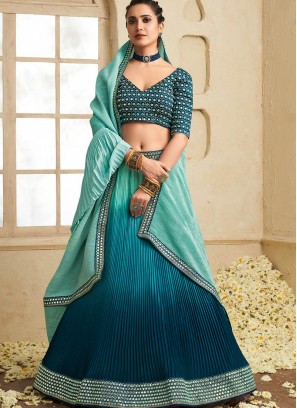 Teal Color Chinnon Zari Work Lehenga Choli