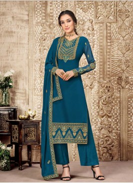 Teal Color Embroidered Salwar Suit