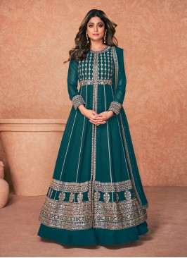 Teal Color Function Wear Georgette Suit