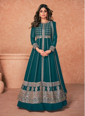 Teal Color Function Wear Georgette Suit