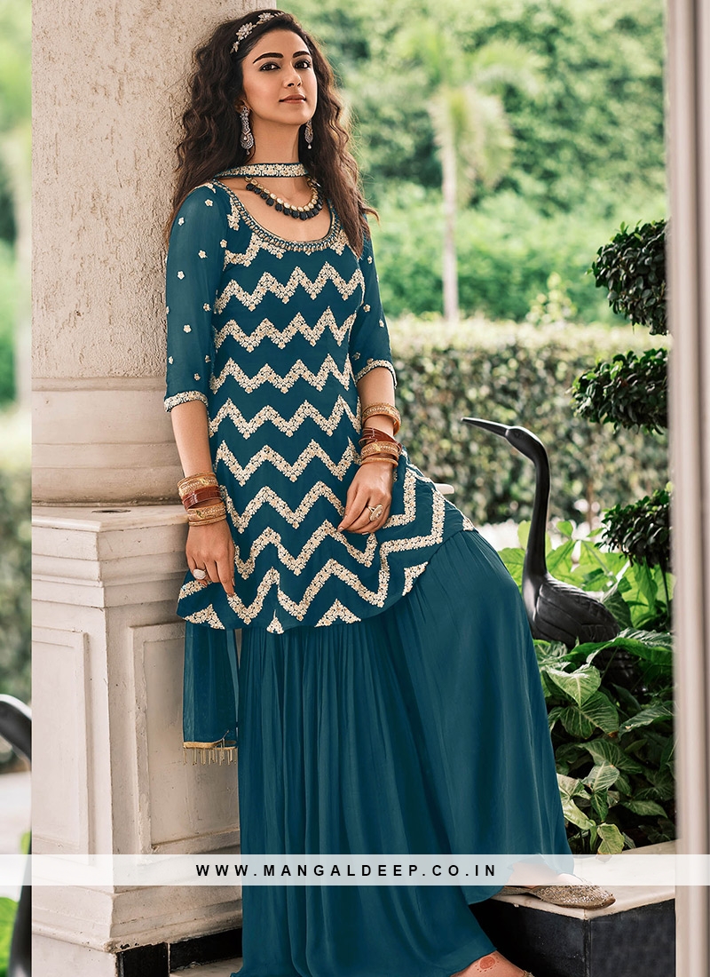 Buy Green Embroidered Sharara Suit Party Wear Online at Best Price | Cbazaar-nextbuild.com.vn