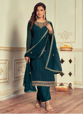 Teal Color Georgette Embroidered Palazzo Dress