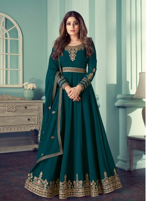 Teal Color Georgette Long Anarkali Suit
