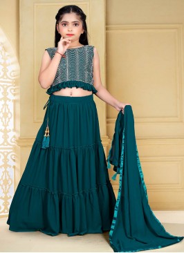 Teal Color Georgette Sequins Work Kids Lehenga