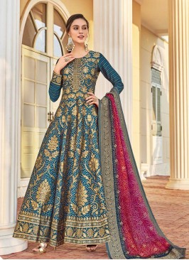 Teal Color Jacquard Anarkali Suit