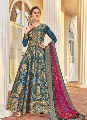 Teal Color Jacquard Anarkali Suit