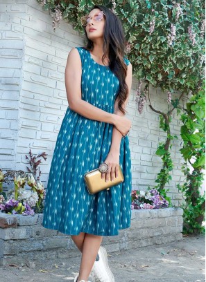 Teal Color Rayon Casual Wear Kurti