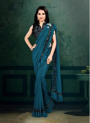 Teal Color Ready To Wear Saree